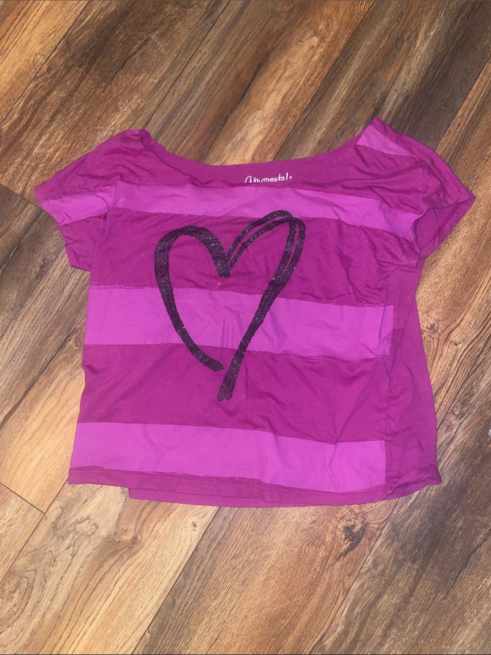 Aeropostale Girls' Pink Striped Heart Tee